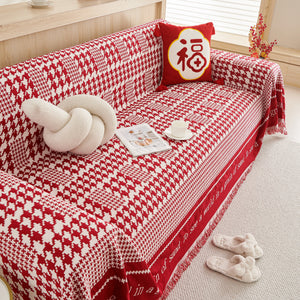 Chenille Houndstooth Couch Cover, Chaise Lounge Blanket Cover, Sectional Couch Scratch Protector