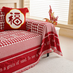 Chenille Houndstooth Couch Cover, Chaise Lounge Blanket Cover, Sectional Couch Scratch Protector