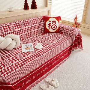 Chenille Houndstooth Couch Cover, Chaise Lounge Blanket Cover, Sectional Couch Scratch Protector