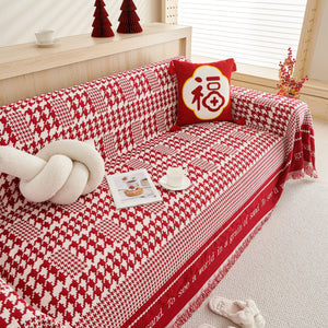 Chenille Houndstooth Couch Cover, Chaise Lounge Blanket Cover, Sectional Couch Scratch Protector