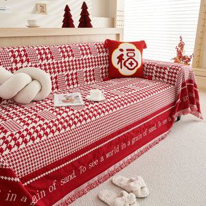 Chenille Houndstooth Couch Cover, Chaise Lounge Blanket Cover, Sectional Couch Scratch Protector