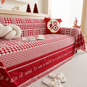 Chenille Houndstooth Couch Cover, Chaise Lounge Blanket Cover, Sectional Couch Scratch Protector