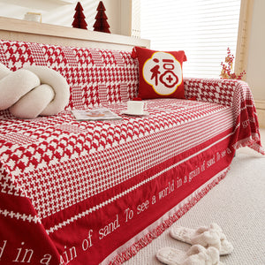 Chenille Houndstooth Couch Cover, Chaise Lounge Blanket Cover, Sectional Couch Scratch Protector