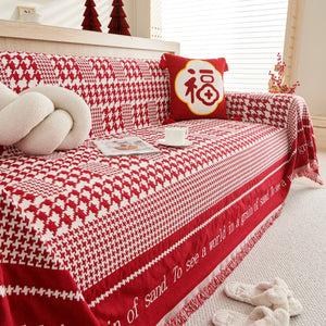 Chenille Houndstooth Couch Cover, Chaise Lounge Blanket Cover, Sectional Couch Scratch Protector