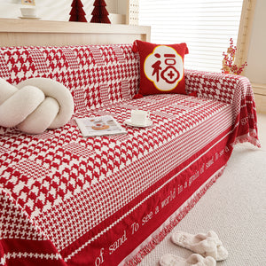 Chenille Houndstooth Couch Cover, Chaise Lounge Blanket Cover, Sectional Couch Scratch Protector
