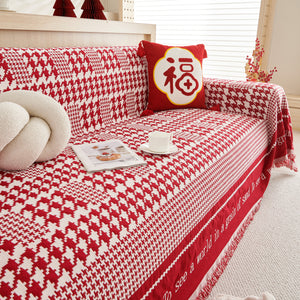 Chenille Houndstooth Couch Cover, Chaise Lounge Blanket Cover, Sectional Couch Scratch Protector