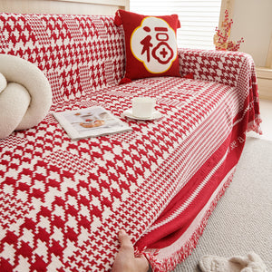 Chenille Houndstooth Couch Cover, Chaise Lounge Blanket Cover, Sectional Couch Scratch Protector