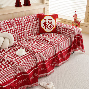 Chenille Houndstooth Couch Cover, Chaise Lounge Blanket Cover, Sectional Couch Scratch Protector