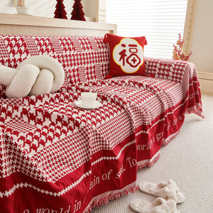 Chenille Houndstooth Couch Cover, Chaise Lounge Blanket Cover, Sectional Couch Scratch Protector