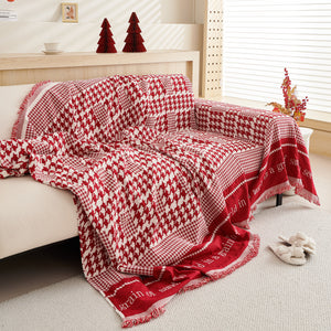 Chenille Houndstooth Couch Cover, Chaise Lounge Blanket Cover, Sectional Couch Scratch Protector