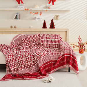 Chenille Houndstooth Couch Cover, Chaise Lounge Blanket Cover, Sectional Couch Scratch Protector