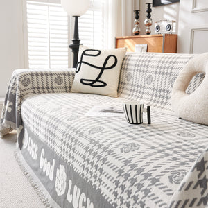 Chenille Houndstooth Sofa Throw Cover, Scratch Proof Cozy Throw Blankets for Couch