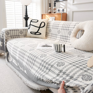 Chenille Houndstooth Sofa Throw Cover, Scratch Proof Cozy Throw Blankets for Couch