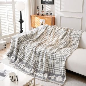 Chenille Houndstooth Sofa Throw Cover, Scratch Proof Cozy Throw Blankets for Couch