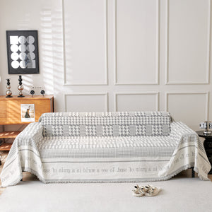 Chenille Houndstooth Couch Cover, Chaise Lounge Blanket Cover, Sectional Couch Scratch Protector