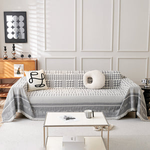 Chenille Houndstooth Couch Cover, Chaise Lounge Blanket Cover, Sectional Couch Scratch Protector