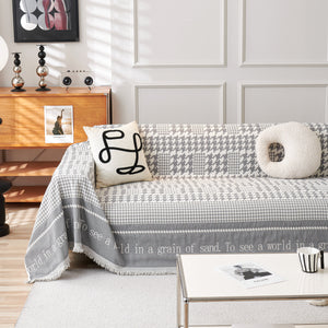 Chenille Houndstooth Couch Cover, Chaise Lounge Blanket Cover, Sectional Couch Scratch Protector