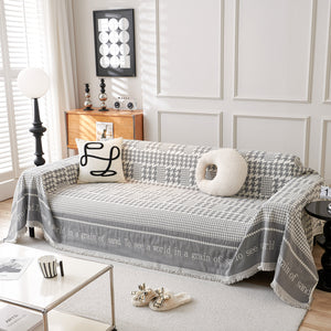 Chenille Houndstooth Couch Cover, Chaise Lounge Blanket Cover, Sectional Couch Scratch Protector