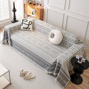 Chenille Houndstooth Couch Cover, Chaise Lounge Blanket Cover, Sectional Couch Scratch Protector