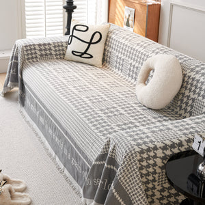 Chenille Houndstooth Couch Cover, Chaise Lounge Blanket Cover, Sectional Couch Scratch Protector