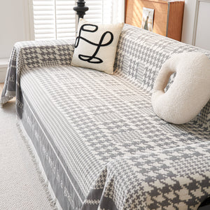 Chenille Houndstooth Couch Cover, Chaise Lounge Blanket Cover, Sectional Couch Scratch Protector