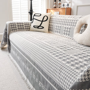 Chenille Houndstooth Couch Cover, Chaise Lounge Blanket Cover, Sectional Couch Scratch Protector