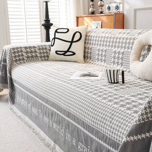 Chenille Houndstooth Couch Cover, Chaise Lounge Blanket Cover, Sectional Couch Scratch Protector