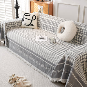 Chenille Houndstooth Couch Cover, Chaise Lounge Blanket Cover, Sectional Couch Scratch Protector