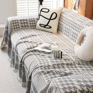 Chenille Houndstooth Couch Cover, Chaise Lounge Blanket Cover, Sectional Couch Scratch Protector