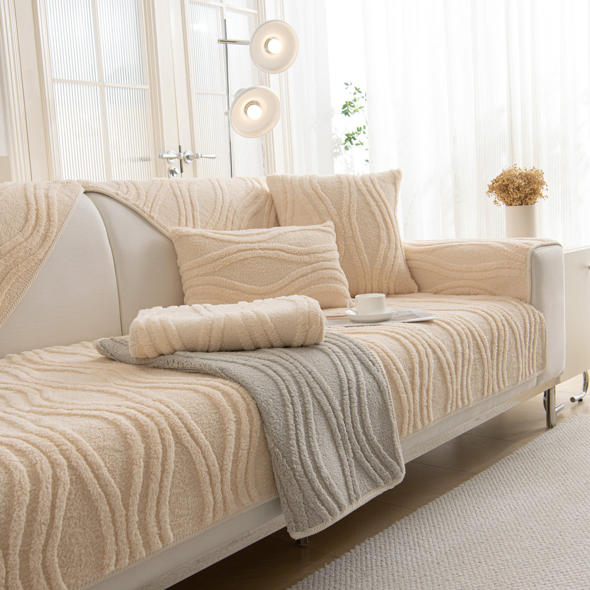 Winter Thickened Non-slip Blanket, Three-Dimensional Embossed Cotton Velvet Sofa Cover