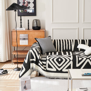 Chenille Geometric Sofa Throw Blanket, Boho Washable Furniture Throw Covers for Sofa