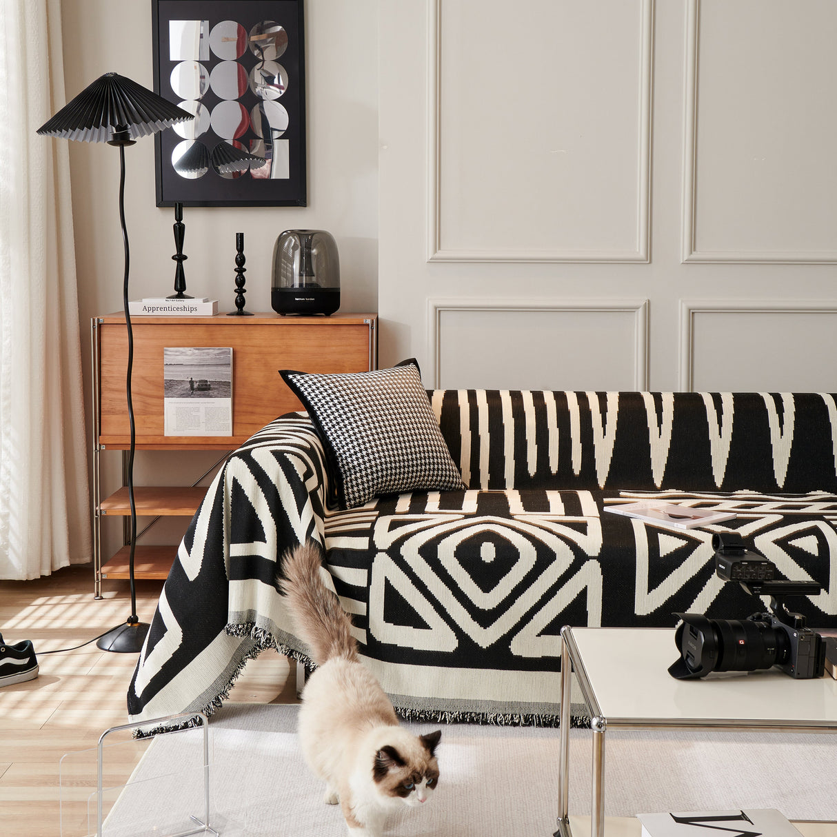 Chenille Geometric Sofa Throw Blanket, Boho Washable Furniture Throw Covers for Sofa