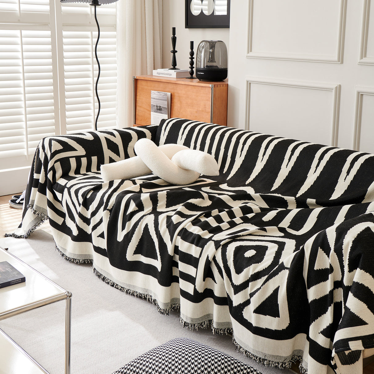 Chenille Geometric Sofa Throw Blanket, Boho Washable Furniture Throw Covers for Sofa