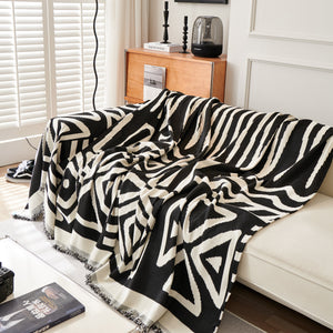 Chenille Geometric Sofa Throw Blanket, Boho Washable Furniture Throw Covers for Sofa