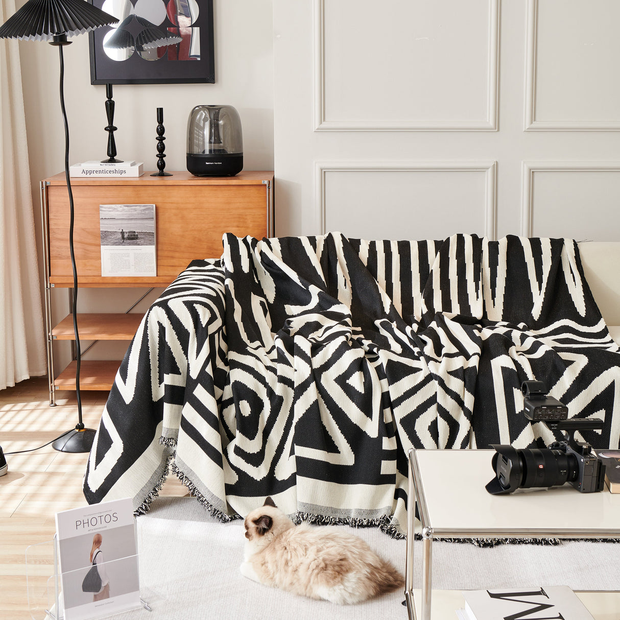 Chenille Geometric Sofa Throw Blanket, Boho Washable Furniture Throw Covers for Sofa