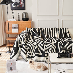 Chenille Geometric Sofa Throw Blanket, Boho Washable Furniture Throw Covers for Sofa