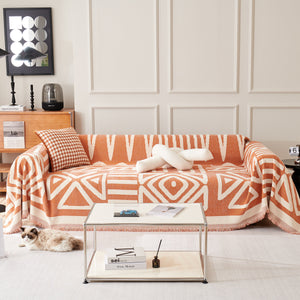 Chenille Geometric Sofa Throw Blanket, Boho Washable Furniture Throw Covers for Sofa