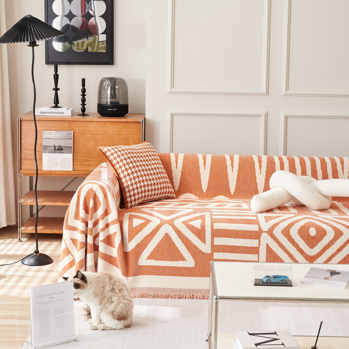 Chenille Geometric Sofa Throw Blanket, Boho Washable Furniture Throw Covers for Sofa