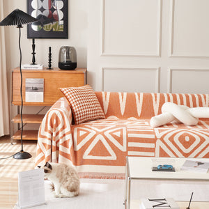 Chenille Geometric Sofa Throw Blanket, Boho Washable Furniture Throw Covers for Sofa
