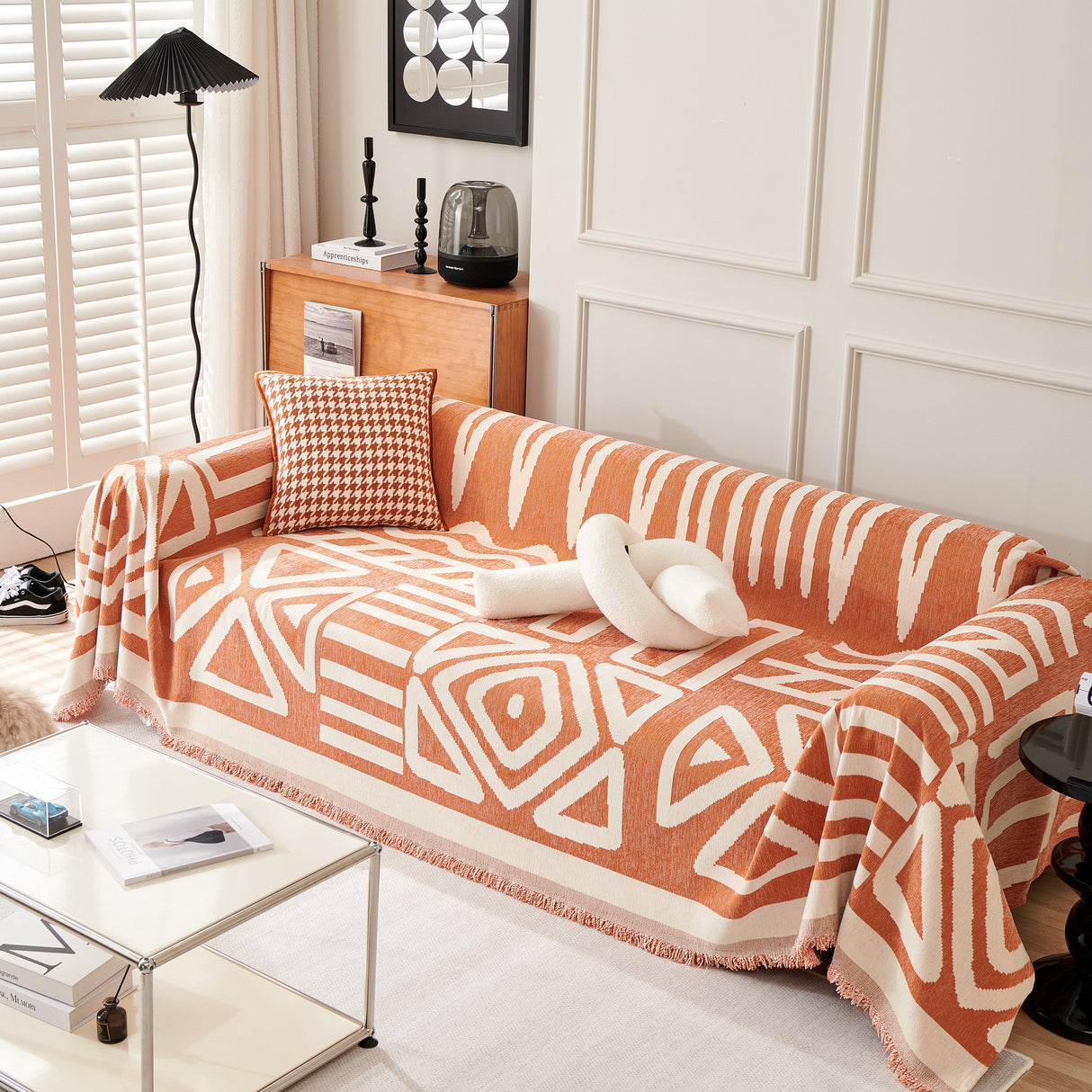 Chenille Geometric Sofa Throw Blanket, Boho Washable Furniture Throw Covers for Sofa