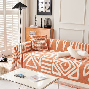 Chenille Geometric Sofa Throw Blanket, Boho Washable Furniture Throw Covers for Sofa