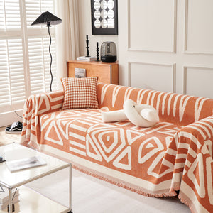 Chenille Geometric Sofa Throw Blanket, Boho Washable Furniture Throw Covers for Sofa