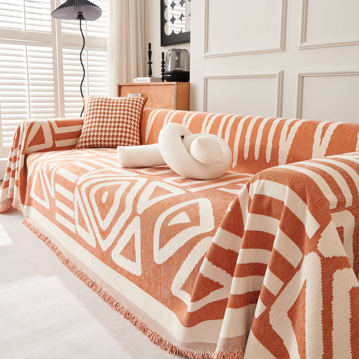 Chenille Geometric Sofa Throw Blanket, Boho Washable Furniture Throw Covers for Sofa