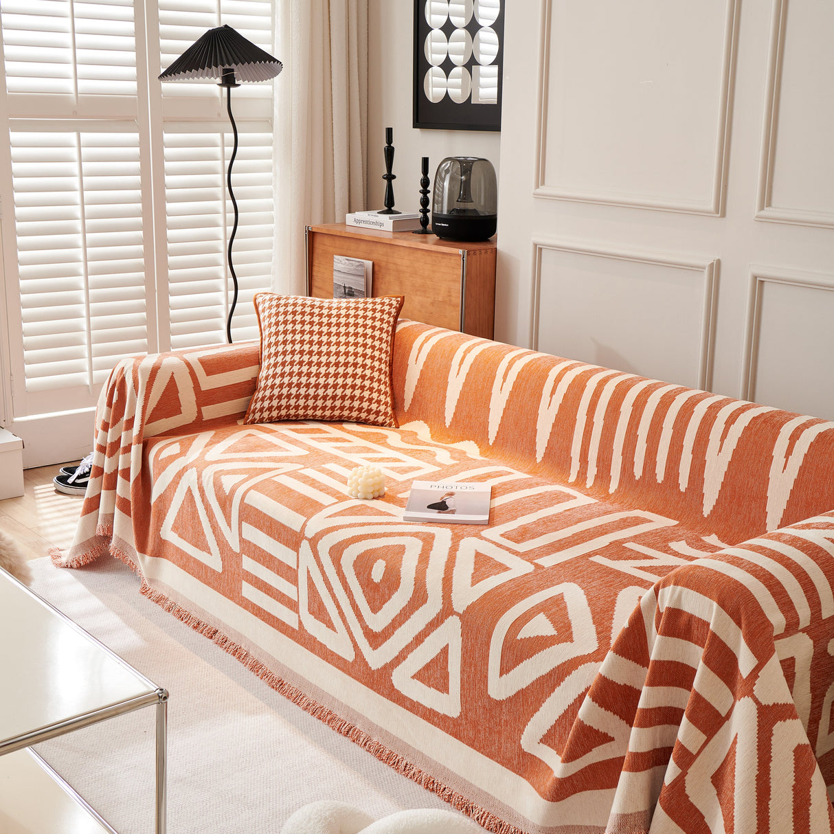 Chenille Geometric Sofa Throw Blanket, Boho Washable Furniture Throw Covers for Sofa