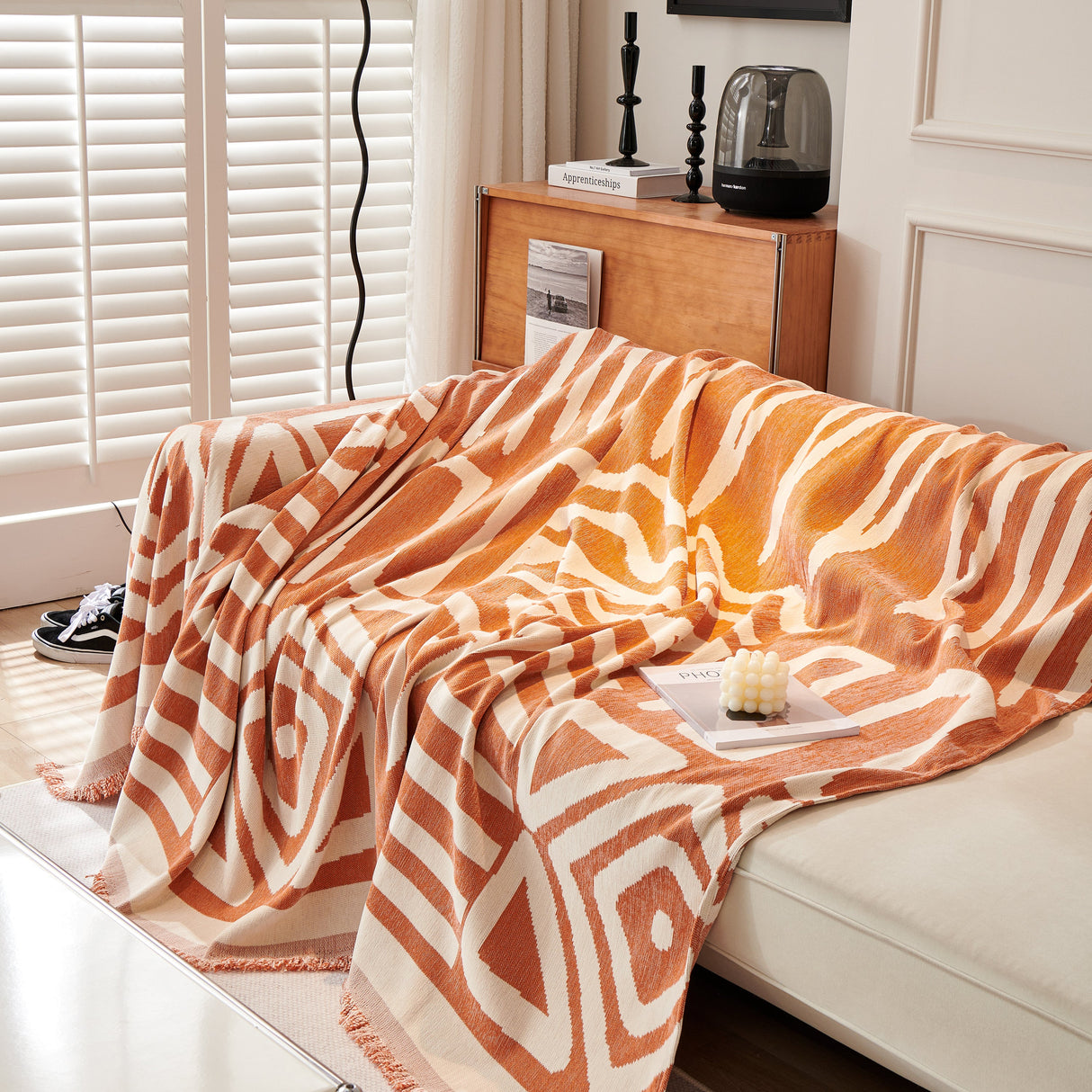 Chenille Geometric Sofa Throw Blanket, Boho Washable Furniture Throw Covers for Sofa