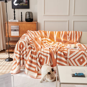 Chenille Geometric Sofa Throw Blanket, Boho Washable Furniture Throw Covers for Sofa