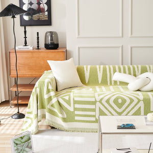 Chenille Geometric Sofa Throw Blanket, Boho Washable Furniture Throw Covers for Sofa