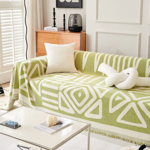 Chenille Geometric Sofa Throw Blanket, Boho Washable Furniture Throw Covers for Sofa