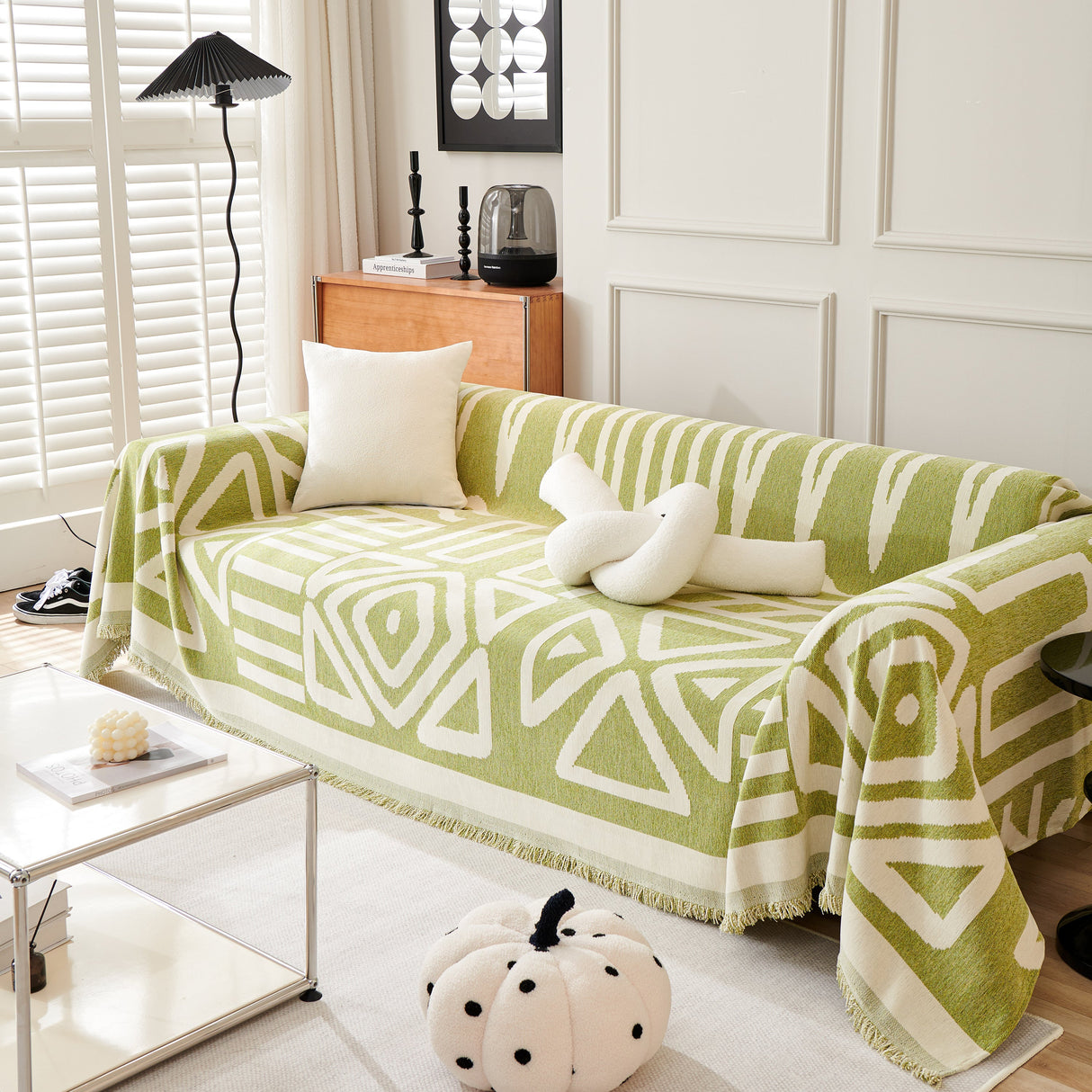 Chenille Geometric Sofa Throw Blanket, Boho Washable Furniture Throw Covers for Sofa