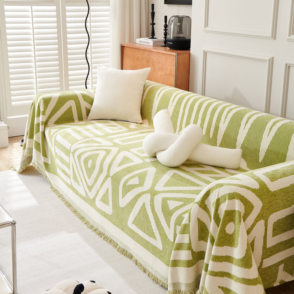 Chenille Geometric Sofa Throw Blanket, Boho Washable Furniture Throw Covers for Sofa